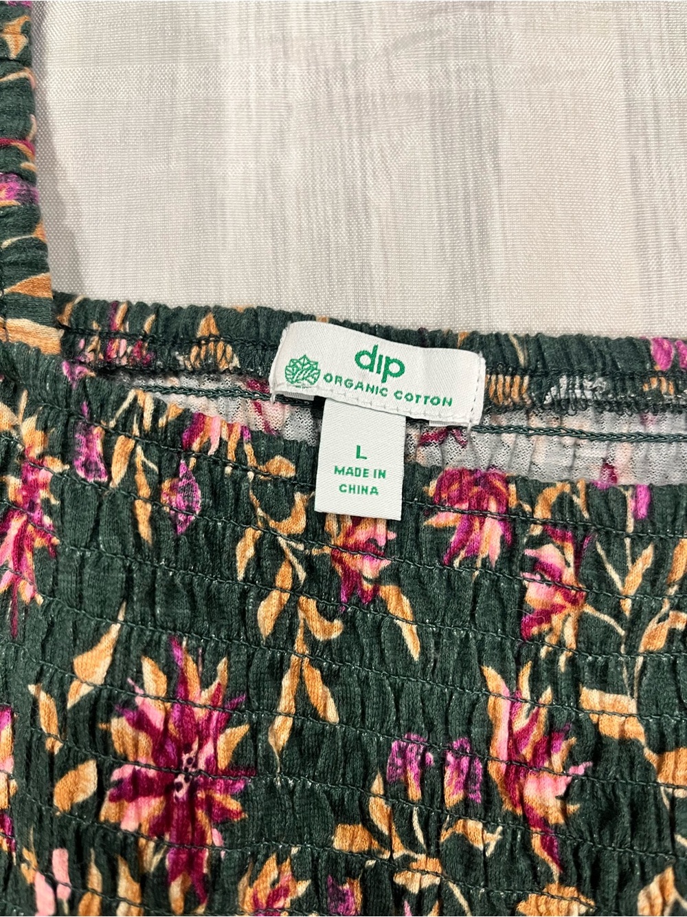 100% Organic Cotton Dark Green Floral Smocked Maxi Dress - Picture 3 of 8